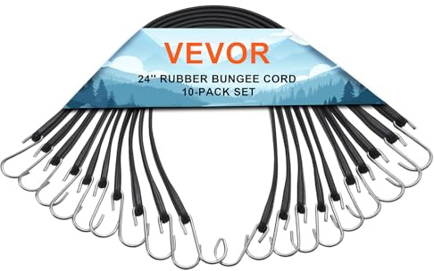 VEVOR Tendeur Élastique, Lot de 10, Sangles Élastiques Plates Robustes 20x600 mm avec Crochets S en Acier, Bonne Résistance, pour Maison, Auvent, Cargaison, Camping, Bâches, Camions, Tentes, Noir