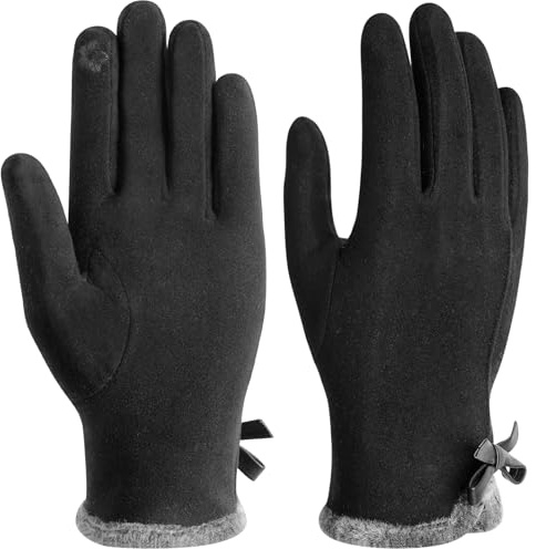 Vagasi Guanti da Donna Caldi antivento invernali touchscreen, Guanti caldi da donna con polsini in pelliccia, per la guida, Natale