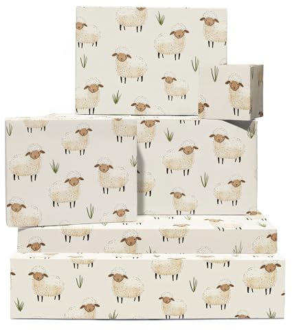 Farm Djur Presentpapper - Får - 6 ark Presentpapper för Barn Pojke Flicka - För Födelsedag, Baby Shower, Dop - Levereras med Klistermärken - Av Central 23