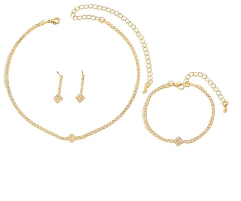 FDEETY Parure de Bijoux de Mariée pour Mariage Cristal Mariée Collier Vintage Strass Bal de fin D'année Collier ras du cou Bracelet Fiançailles Mariée Demoiselle d'honneur Bijoux
