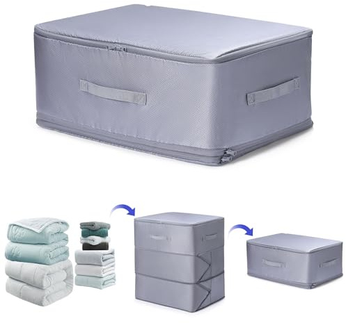 Platzsparender Organizer, Aufbewahrung Kleidung, Aufbewahrungstasche,Aufbewahrung Bettdecken, Kleideraufbewahrung Groß, Unterbettkommode für Bettdecken,Bettwäsche, Decken-Grau