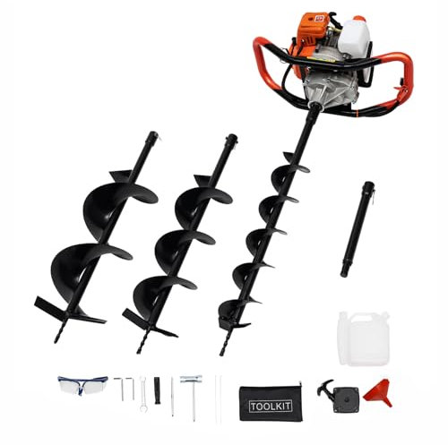 Heavy Duty 52cc Petrol Earth Auger Fence Post Hole Borer Kit with 3 Drill Bits Diameter 4 6 8 Ground Drill Post Hole Borer Drilling Machine