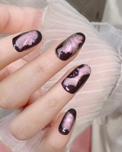 OXDOHUE 24 piezas de uñas postizas moradas de estilo blanco cielo nocturno y vía láctea con pegamento, uñas postizas nobles adecuadas para bodas y cumpleaños