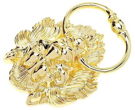 Angoily Retro Lion Door Handle Alloy Lion Head Knocker Easy Install Pull Ring for Furniture Gold Finish