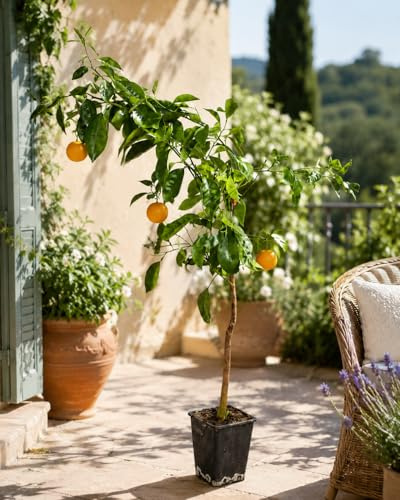 Exotischer Orangenbaum - Brasilianische Orange (Citrus sinensis), 100-120 cm | Fruchttragender Zitrusbaum für Zuhause & Garten | Pflegeleicht, Immergrün, Aromatische Früchte, Dekorative Zimmerpflanze