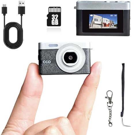 Mini porte-clés pour appareil photo Motif photo des années 90 Noir 32 Go inclus