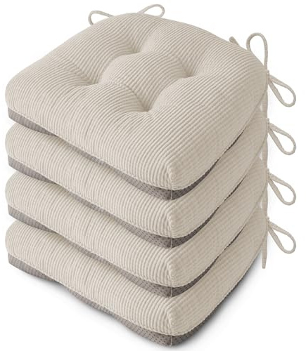 FlyGulls Indoor Kitchen Chair Cushions Set of 4 Anti Slip Dining Chair Pads Soft Kitchen Seat Cushion 18X16.5X3/46X42X8cm, Beige