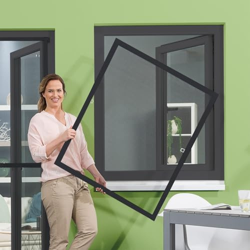empasa Insektenschutz FLEX Fliegengitter Fenster | flächenversetzt Fenster, individuell zuschneidbar, Selbstbausatz, Farbe: anthrazit, Größe: 130 x 220 cm