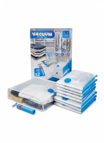 Vacuum Storage Bags - 7 Pack(1 Large,2 Medium,2 Small) with 2 Hand Pumps Reusable Compression Bags for Clothes, Bedding, Blankets, Duvets – Space Saving Storage bags for Travel & Home Organization