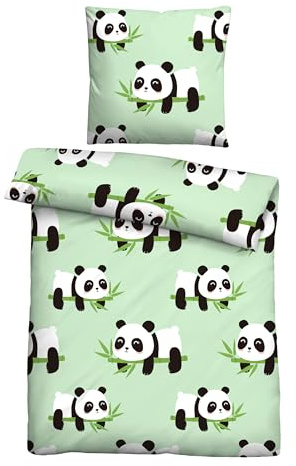 Traumhaft schlafen - Castell - Markenbettwäsche Polar-Fleece Bettwäsche 0330250 Panda 1x 135x200 cm + 1x 80x80 cm, Mint