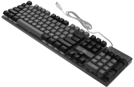 HOMSFOU Clavier Mécanique Rétroéclairé 104 Touches Filaire Gamer pour Bureau, Design Bicolore Gris et Noir, Éclairage RGB Multicolore, Alimentation USB sans Recharge, Anti-éclaboussures,