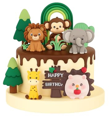 12 PCS Animal Cake Toppers - Woodland Cake Decorations, Jungle Wild One Theme, Cute Animal Designs for Boys Girls Kids Birthday Party, Happy Birthday Decorations