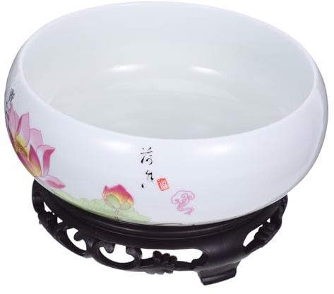 JOINPAYA Bol Aquatique Céramique Bleue et Blanche Base Plastique Hydroponique Intérieur pour Nénuphars et Plantes Aquatiques Pot Décoratif de Table
