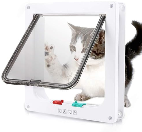 Jimkply - Porta per gatti con chiusura a 4 vie, resistente alle intemperie, per porta, parete e finestra, facile da installare, per gatti e cani di piccola taglia
