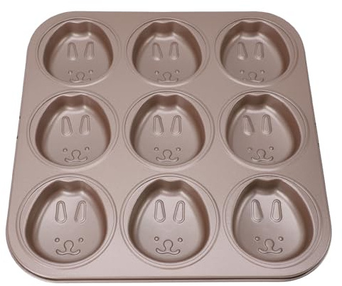 HEEPDD Muffin Tray 9 Cups Cute Animal Cake Pan Non Stick Carbon Steel for Muffins Cupcakes Kids Family Baking (Bunny)