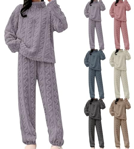 Generico Pigiama Pile Donna Invernale Pigiami Due Pezzi Sleepwear Sets Morbido e Pesante Biancheria da Notte Set da Notte Caldo Completo Invernale Cotone 2 Pezzi Biancheria Notte Set