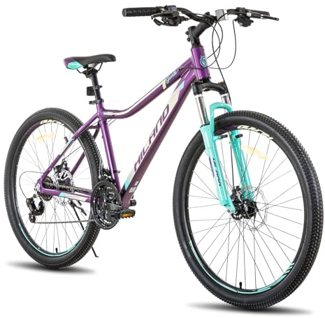 HILAND 26 tums mountainbike med sänkt ram - 21 växlad lås stötdämpning gaffel fram och bak skivbromsar, ram i aluminiumlegering - lila