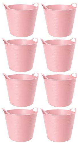 TUKA Pack de Capazos de Plástico 30 L – Profesional, Color Rosa Pastel | Barreño, Cubeta Resistente Multiusos para albañilería, jardinería, Agricultura y hogar (8, Rosa Pastel)