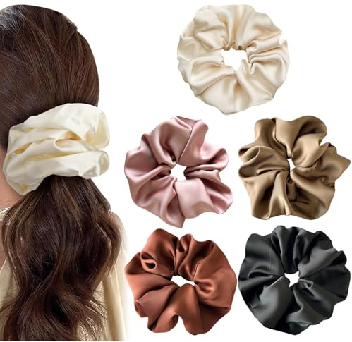 Aribliseza Seiden Haargummi, 5 Stück, 18cm Scrunchies Haargummi, Jumbo Satin Silk Scrunchies für Damen, Große Oversize Scrunchies für Dickes Haar, Haargummi zum Schlafen, Edle Haargummis als