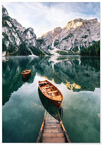 Panorama Póster Lago de Braies Italia 21 x 30 cm - Impreso en Papel de 250gr - Cuadros Modernos Decoración Salón y Dormitorio - Láminas Decorativas