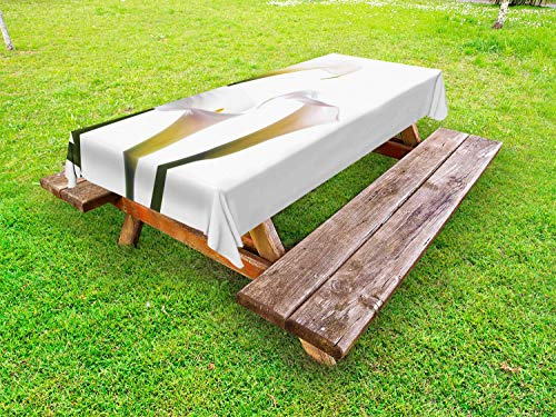 ABAKUHAUS Blume Outdoor-Tischdecke, Calla-Lilien Romantische, dekorative waschbare Picknick-Tischdecke, 145 x 265 cm, Grün Weiß Gelb