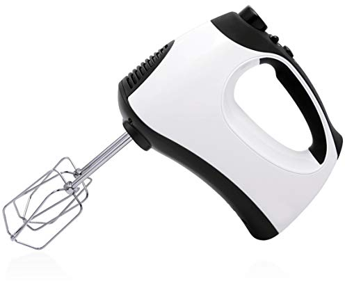 5 Speed Hand Mixer,Stainless Steel Dough Hooks and Balloon Whisks,250 Watt,White