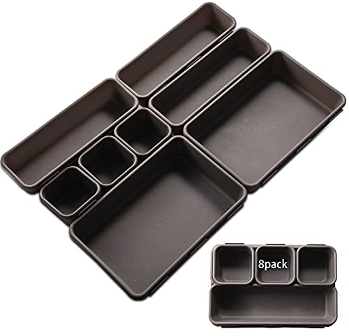 Nuts OT nuts Desk Drawer Organiser Kitchen Drawer Organiser 8pcs Desk Drawers Tidy Divider Tray 3-Size Interlocking Storage Boxes for Bathroom Kitchen Office Dresser