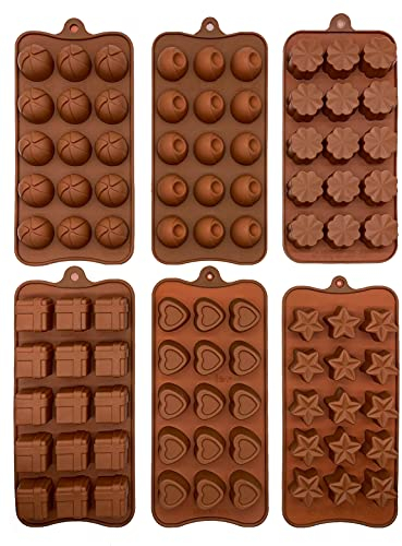 Backform Pralinenformen Set aus Silikon zum Backen, Bonbons Kleine flexible Form für Muffin harte oder gummiartige Süßigkeiten - Werkzeuge zur Bonbon Braun, 6tlg. 21,5 x 11 cm(SBGK1001-1)