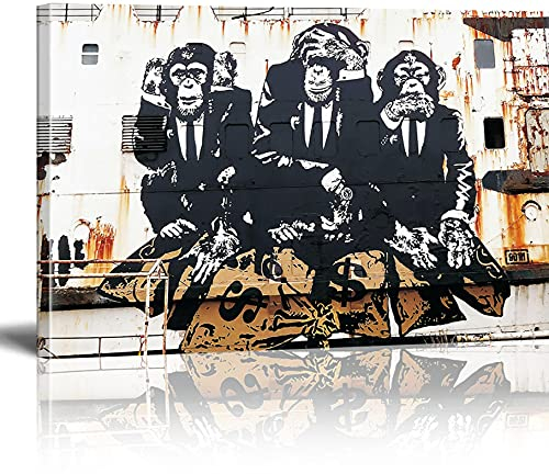 MJEDC Banksy Bilder Leinwand Affen Bilder Graffiti Street Art Leinwandbild Fertig Auf Keilrahmen Kunstdrucke Wohnzimmer Wanddekoration Deko XXL 30x40cm