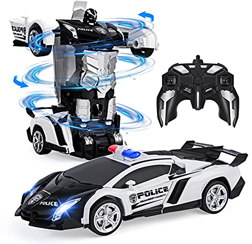 Vubkkty Transformator Spielzeug, Ferngesteuertes Auto für Kinder ab 6 7 8 9 10 Jahre, Zwei-in-Eins Transform Roboter Spielzeug, Polizeiauto Ferngesteuert Geschenk für Jungen