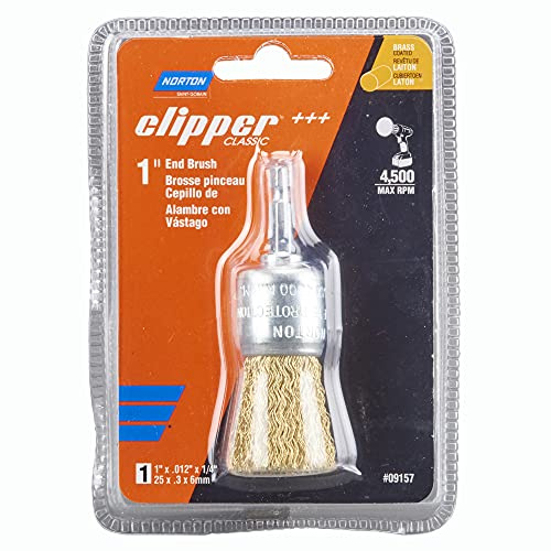 Norton - Spazzola per filo metallico da 2,5 cm, punta per trapano e smerigliatrice a matita, spazzola in ottone per la pulizia, spazzola metallica a filo metallico, confezione da 1