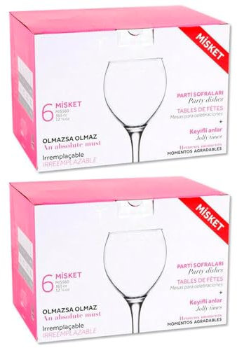 Acan Tradineur - Pack de 12 Copas - Modelo Misket - Capacidad: 365 ml - Ideal para Vino - Aptas para lavavajillas - Tamaño Aprox: Ø 7,5 x 18 cm