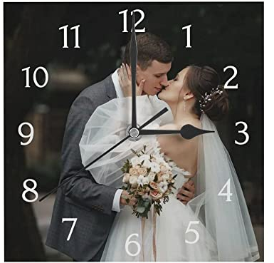 Personalisierte Foto Wanduhr, Personalisierte Quadratische Uhr mit Foto Text, Benutzerdefiniert Wanduhren mit Foto zum Küche Schlafzimmer Wohnzimmer, Jahrestag Geburtstag Hochzeits Dekorative Geschenk