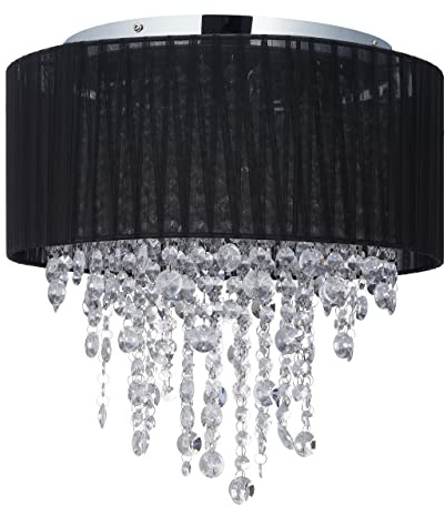 Relaxdays Deckenlampe Kristall, Lampenschirm aus Organza, G9-Fassung, 5-flammige Deckenleuchte, 39x40cm, schwarz/silber
