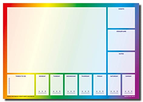 Notizblöcke, A4, Regenbogen, Schreibtischunterlage und Wochenplaner, 50 Blatt pro Block, dickeres 90 g/m² Papier, 2 Stück