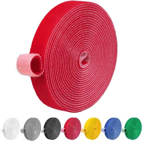 IFNOW Hook and Loop Tape 32FT Reusable Fastening Tape Cable Ties Double-Sided Hook-and-Loop Cable Management Tie (Red, 0.8IN)