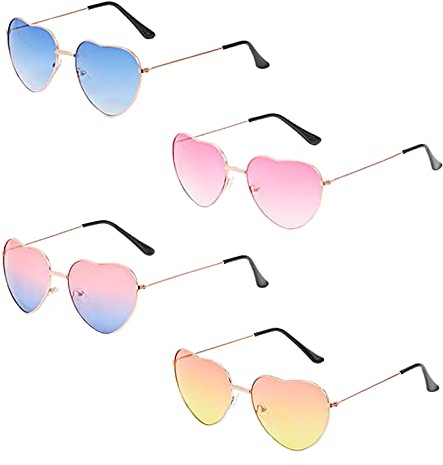 TSHAOUN 4 Paare Hippie Gläser Brille Herz Geformt Sonnenbrille,Rose Gold Rahmen,für Hippie Schick Kleid Zubehör, Herz Hippie Brille Retro Kostüm Brille Herren Damen Brille,rave brille (4 Pieces)