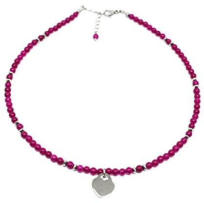Collana Girocollo Donna con Perle di Agata Fucsia 4 mm e Charm | Perle di Pietra Naturale Agata Fucsia, Rondelle Sfaccettate di Ematite Sintetica, Charm a Scelta