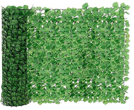 SanBouSi Balkon Sichtschutz Efeu 300 x100cm, Sichtschutz Garten Mauer Landschaftsbau Zaun Künstliche Hecke und Faux Ivy Vine Blattdekoration für Garten, Terrasse, Balkon