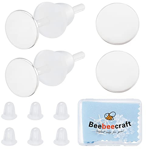 Beebeecraft 20pcs/Box Earring Cabochon Setting 925 Sterling Silver Stud Earrings Bezel with 50pcs Plastic Ear Nuts for DIY Stud Earrings Jewelry Making (Tray: 4mm)