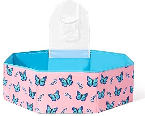 GOGOSO Piscina per palline pieghevole per bambini, grande, morbida, per interni ed esterni, pop up, per bambini, per cuccioli, cani, gatti, con canestro da basket (palline non incluse) farfalla