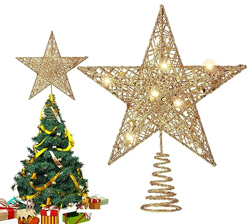 Cimier Sapin De Noël Etoile, Glitter Christmas Tree Top Decoration Star, Étoile décorative pour Arbre de Noël, pour Les décorations de Sapin de Noël pour Les fêtes de Famille (Or)