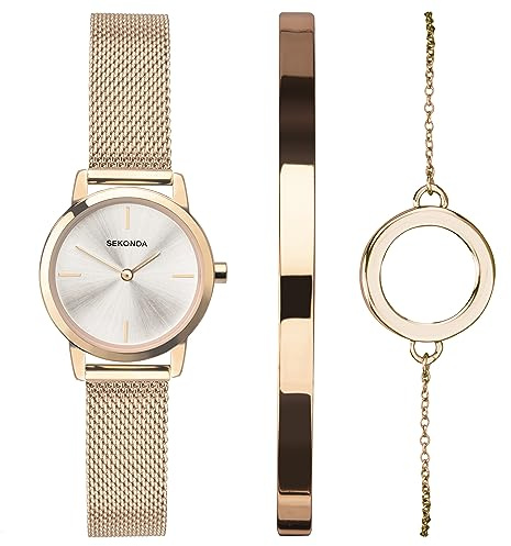 Sekonda 0 Womens Analogue Watch 28mm dial | Mineral glass crystal, mesh strap, sunray dial, ion-plated case