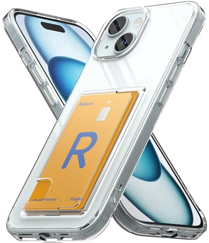 Ringke Fusion Card for iPhone 15 Wallet Case [Holds Up to 1] Slim Transparent Shockproof Bumper Phone Cover with Built-In Card Slot Holder - Clear