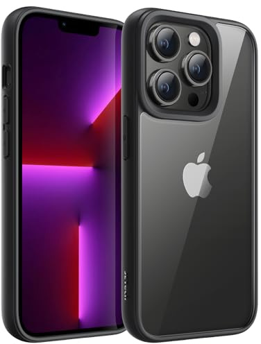 JETech Hülle für iPhone 13 Pro Max, Schwarz | Einfarbig Matter TPU-Rahmen, Kratzfest, Handyhülle mit Transparenter Rückseite