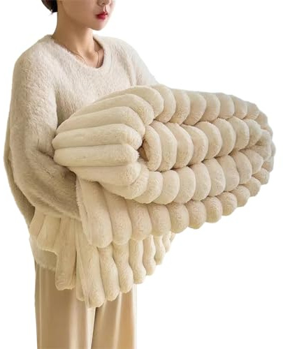 Baketron Kuscheldecke Kaninchen Plüsch Decke， Kunstpelz Fleece Decke，Flauschig Weich Dicke Kaninchen Decke für Bett Sofa Couch Schlafzimmer lässig Decke Tagesdecke Decke （Weiß 180x200cm）