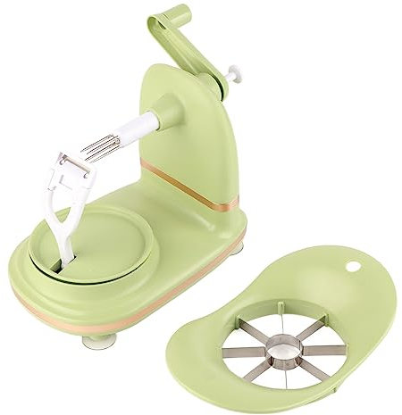 Pelador de Manzanas con Manivela y Cortador de Frutas, Máquina Multiusos para Pelar Frutas de Acero Inoxidable PP, Pelador y Rebanador de Manzanas para Cocina (Verde Claro)