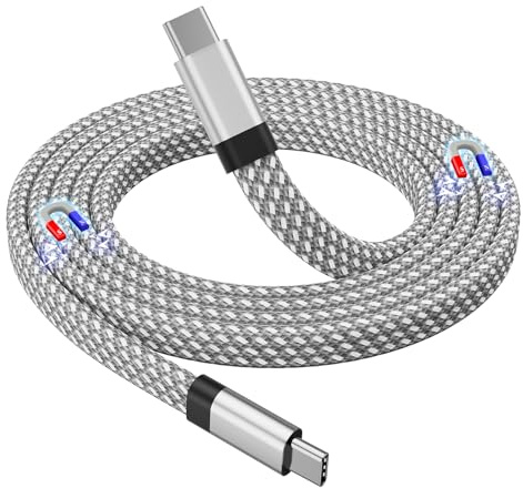 Magtame Câble USB C, magnétique, USB C vers USB C, 60 W (3 A), câble USB C plat torsadé, 1 m, en nylon tressé de type C, câble de charge rapide compatible avec appareil USB C pour Pad pour Samsung