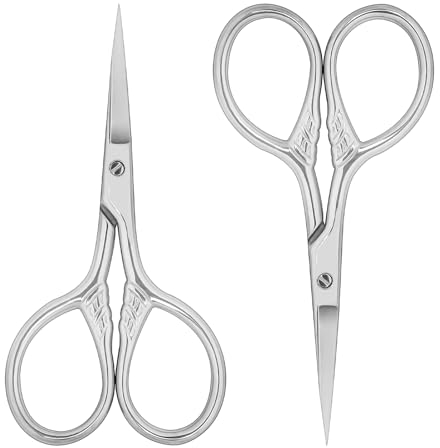 2 forbici da barba in acciaio inox per sopracciglia, 9 cm, professionali per la rimozione dei peli del viso, forbici per capelli, naso, ciglia e sopracciglia