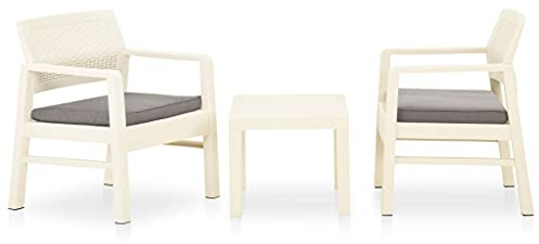 DYRJDJWIDHW europaletten,gartenmöbel Set,palettenkissen,3-TLG. Garten-Lounge-Set mit Auflagen Kunststoff WeißGeeignet für Garten, Swimmingpool, Wohnzimmer, Terrasse